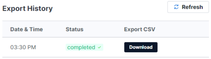 Image showing export history