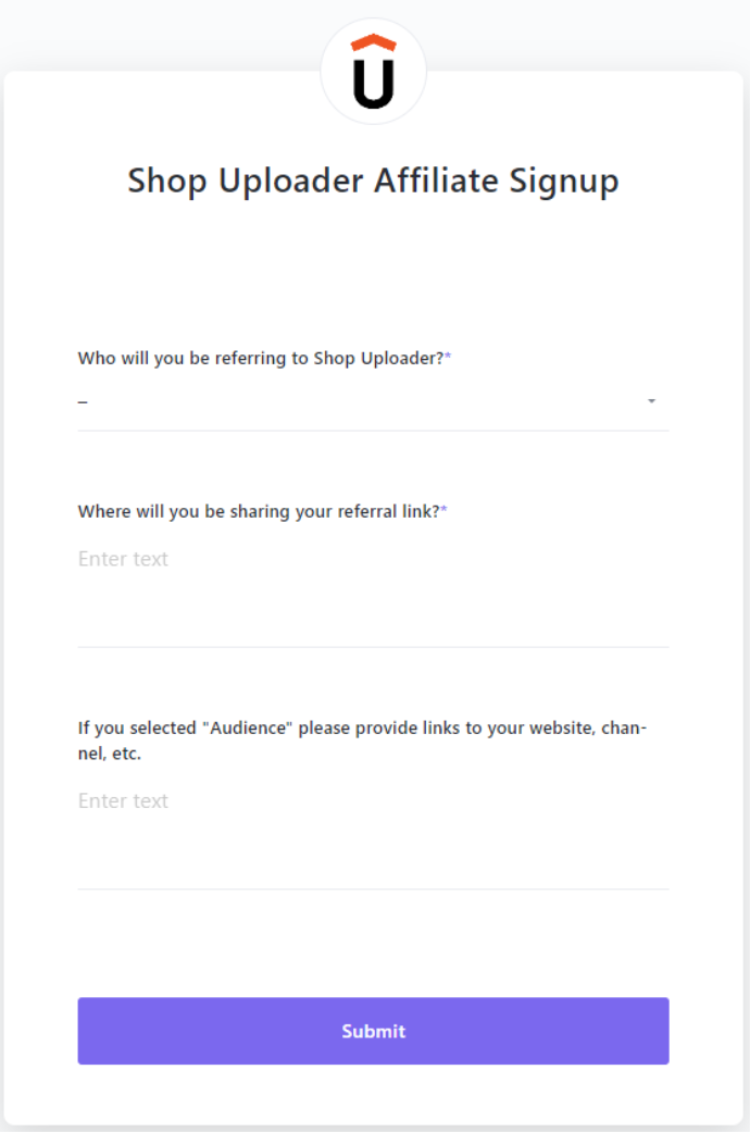 Image showing the affiliate signup form