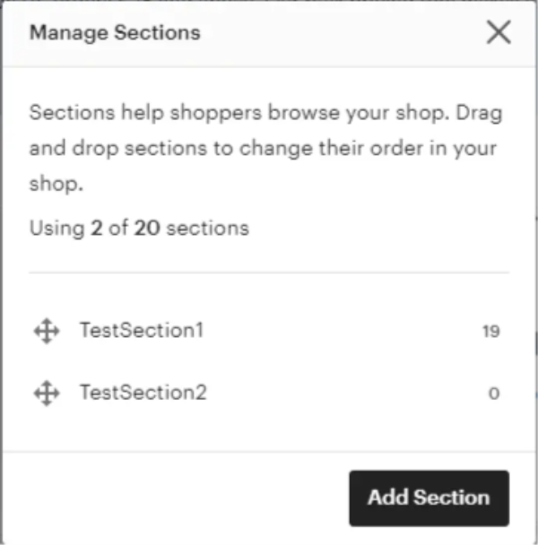 Creating an Etsy shop section