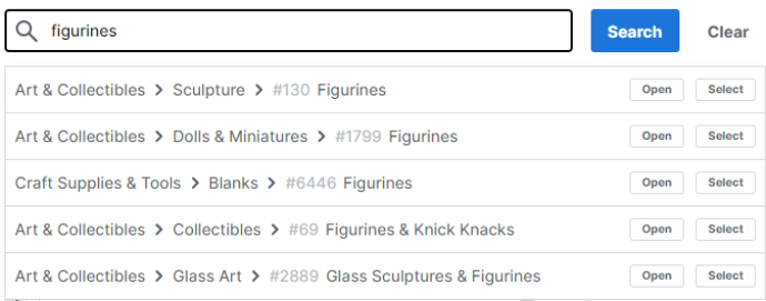 Image showing how to find your category searching its name
